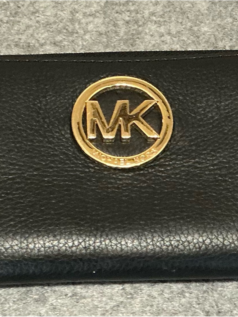 Michael Kors Black Leather Card Holder with Gold MK Emblem